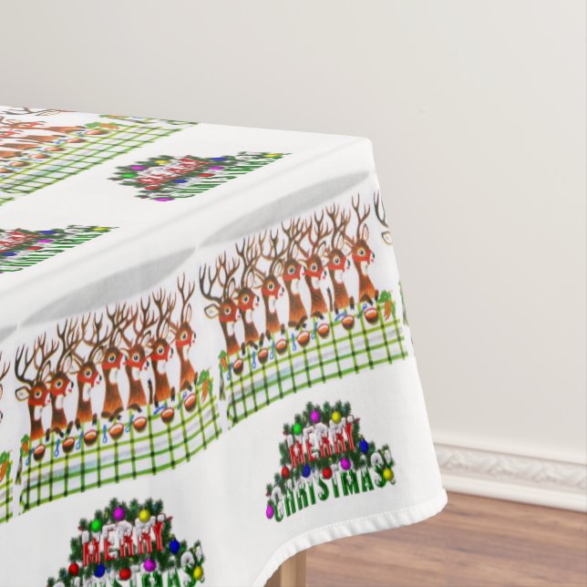 Christmas Tablecloth, Merry Christmas, Reindeer Tablecloth (In Situ)