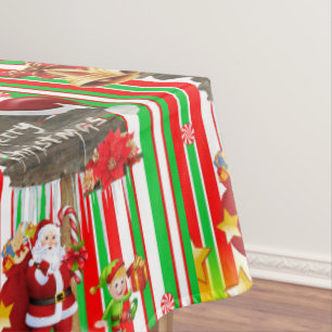 Christmas Tablecloth, Merry Christmas, Santa Elf Tablecloth