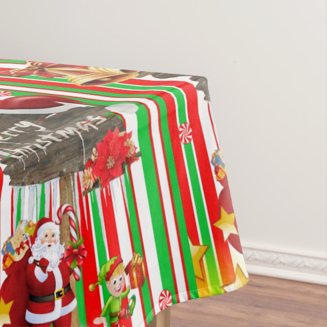 Christmas Tablecloth, Merry Christmas, Santa Elf Tablecloth (In Situ)
