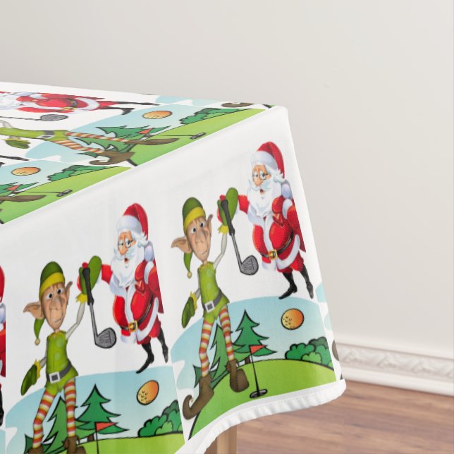 Christmas Tablecloth, Merry Christmas, Santa Golf Tablecloth (In Situ)