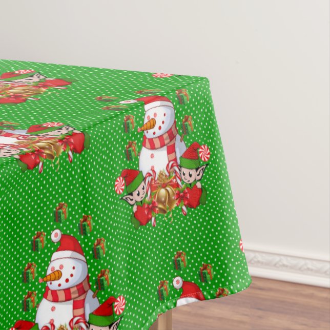 Christmas Tablecloth, Merry Christmas, Snowman Elf Tablecloth (In Situ)