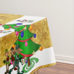 Christmas Tablecloth, Merry Christmas, Snowman Elf Tablecloth