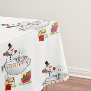 Christmas Tablecloth, Merry Christmas Snowman Tablecloth