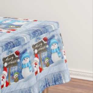 Christmas Tablecloth, Merry Christmas, Snowman Tablecloth