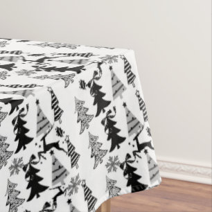 Christmas Tablecloth, Merry Christmas Trees Black Tablecloth