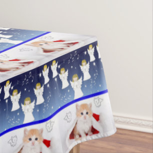 Christmas Tablecloth, Merry ChristmasAngel Kitten Tablecloth