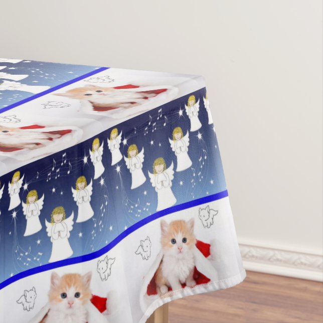 Christmas Tablecloth, Merry ChristmasAngel Kitten Tablecloth (In Situ)