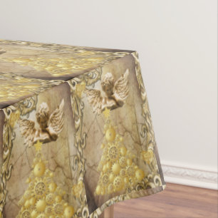 Christmas Tablecloth, Merry Gold Angel Tablecloth