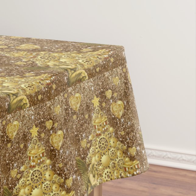 Christmas Tablecloth, Merry Gold Angel Tablecloth (In Situ)