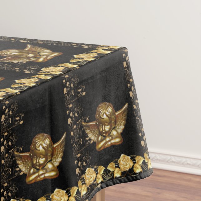 Christmas Tablecloth, Merry Gold Angels Tablecloth (In Situ)