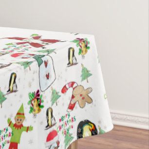 Christmas Tablecloth, Penguin, Snowman, Elf  Tablecloth