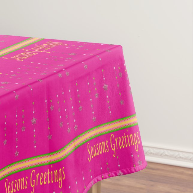 Christmas Tablecloth, Pink Seasons Greetings  Tablecloth (In Situ)