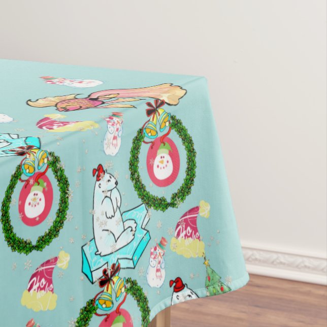 Christmas Tablecloth, Polar Bear Santa Tree Tablecloth (In Situ)