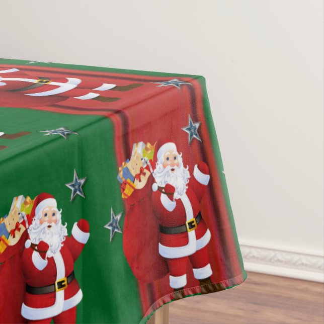 Christmas Tablecloth, Red Bow Santa Claus Tablecloth (In Situ)
