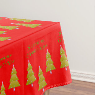 Christmas Tablecloth, Seasons Greetings Red Trees Tablecloth