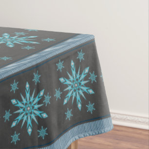 Christmas Tablecloth, Snowflake Tablecloth Silver