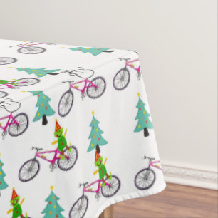 Christmas Tablecloth, Snowman Trees Bicycles  Tablecloth