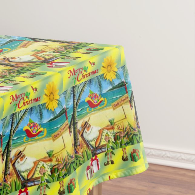 Christmas Tablecloth, Summer Beach Bum Santa Tablecloth (In Situ)