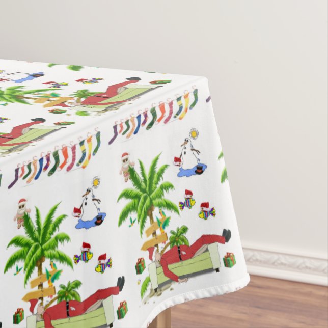Christmas Tablecloth, Summer Beach Santa Tablecloth (In Situ)
