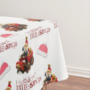 Christmas Tablecloth, Vintage Santa Holiday Bless Tablecloth