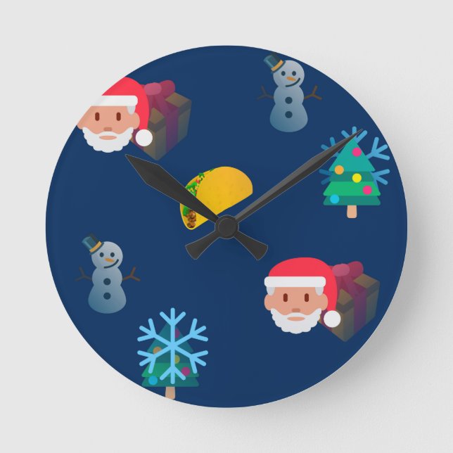 christmas taco emoji round clock (Front)