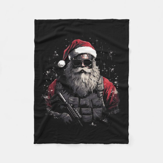 Christmas Tactical Santa Xmas Gift Idea  Fleece Blanket (Front)