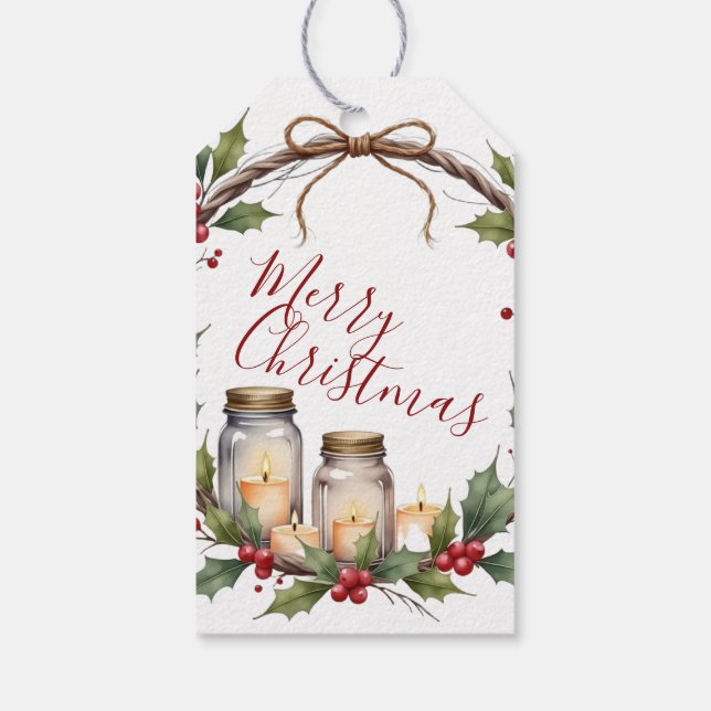 Christmas Tag with Mason Jar Candles  (Back)