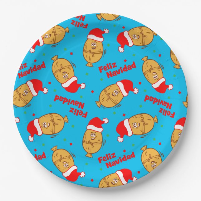 Christmas Tamales Pattern Paper Plates (Front)