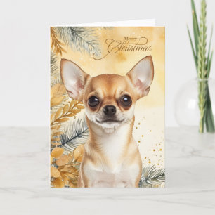 Christmas Tan Chihuaua Dog Golden Pines Holiday Card