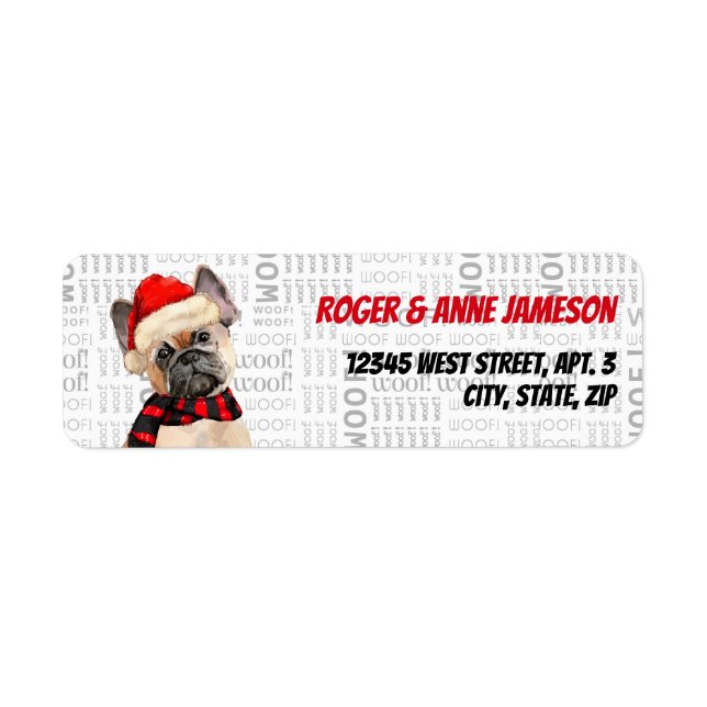 Christmas Tan Frenchie Dog in a Scarf Label (Front)