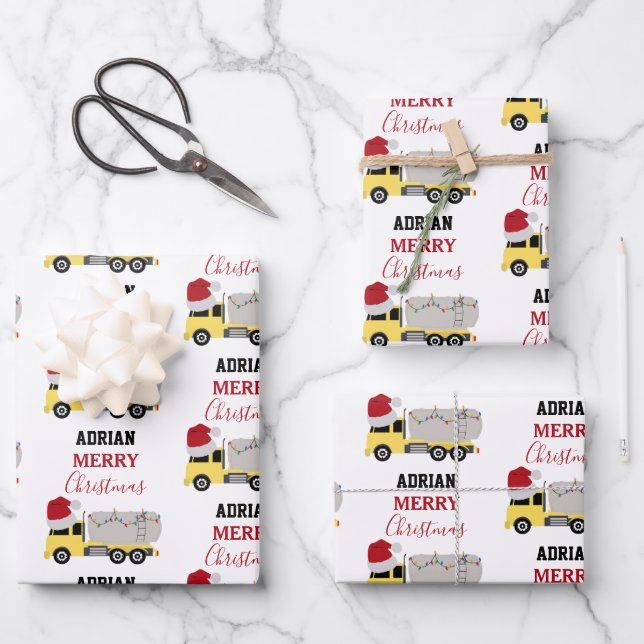 Christmas Tanker Truck Transportation Trucks Wrapping Paper Sheets (Front)