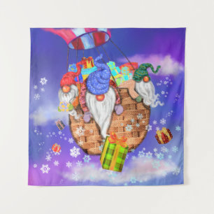Christmas Tapestry Gnomes Flying and Gives Gifts