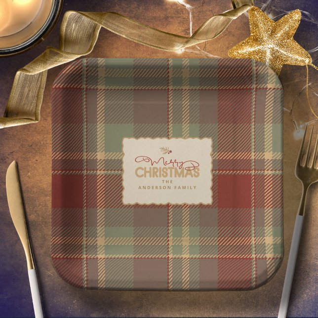 Christmas Tartan Brick Red Green ID1141A Paper Plates (Creator Uploaded)