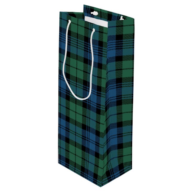 Christmas Tartan Clan Campbell Green Blue Plaid Wine Gift Bag (Front Angled)