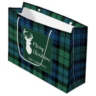 Christmas Tartan Clan Campbell Plaid Personalized Large Gift Bag