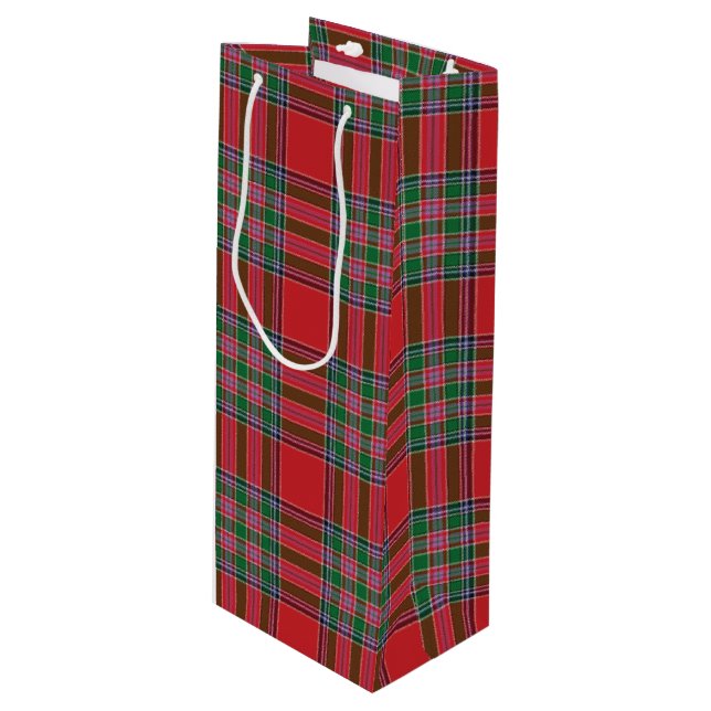 Christmas Tartan Clan MacBean Plaid Check Wine Gift Bag (Front Angled)