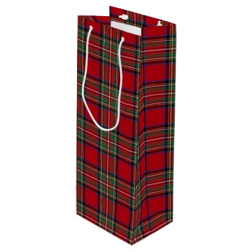 Christmas Tartan Clan Stewart Red Plaid Check Wine Gift Bag