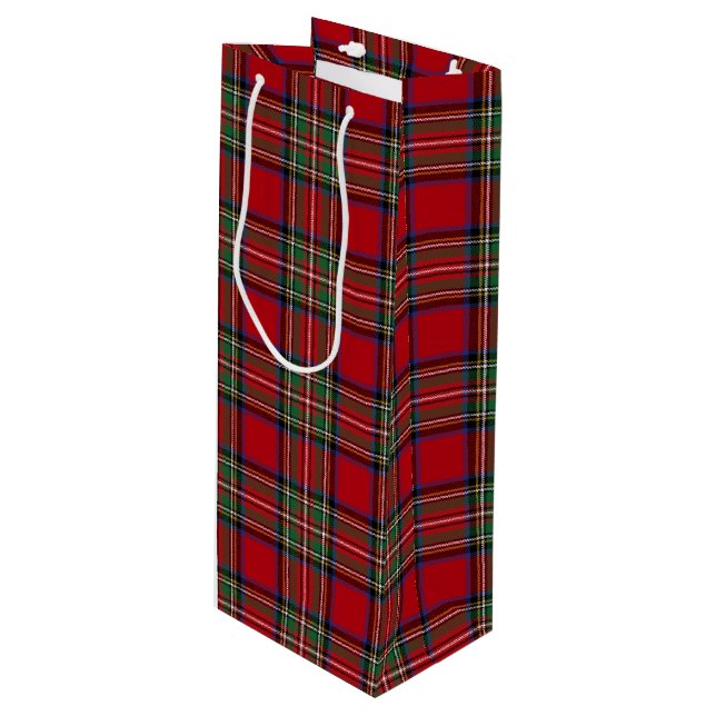 Christmas Tartan Clan Stewart Red Plaid Check Wine Gift Bag (Front Angled)