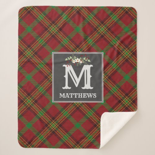 Christmas Tartan Monogram Family Pattern Holiday Sherpa Blanket