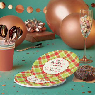 Christmas tartan name cookie exchange paper plate