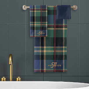 Christmas Tartan Navy Blue Green ID1141B Bath Towel Set