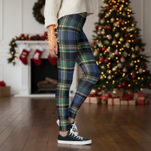Christmas Tartan Navy Blue Green ID1141B Leggings