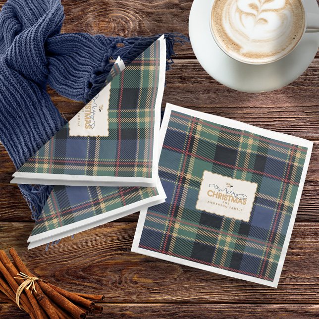 Christmas Tartan Navy Blue Green ID1141B Paper Dinner Napkins (Creator Uploaded)