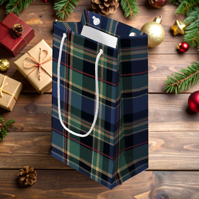 Christmas Tartan Navy Blue Green ID1141B Small Gift Bag (Creator Uploaded)