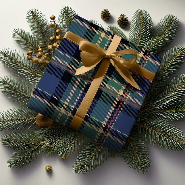 Christmas Tartan Navy Blue Green ID1141B Wrapping Paper (Creator Uploaded)