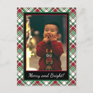 Christmas Tartan or Plaid Merry & Bright Photo Holiday Postcard