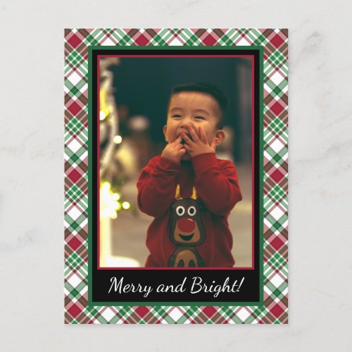 Christmas Tartan or Plaid Merry  Bright Photo Holiday Postcard