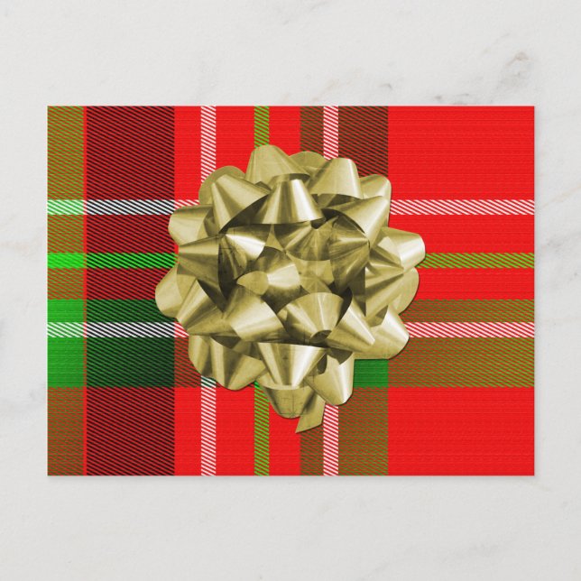 Christmas Tartan Pattern and Bow Holiday Postcard (Front)