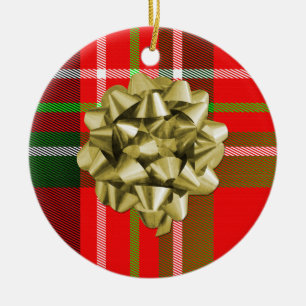 Christmas Tartan Pattern Ceramic Ornament