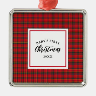 Christmas Tartan Plaid Baby's First Christmas Metal Ornament